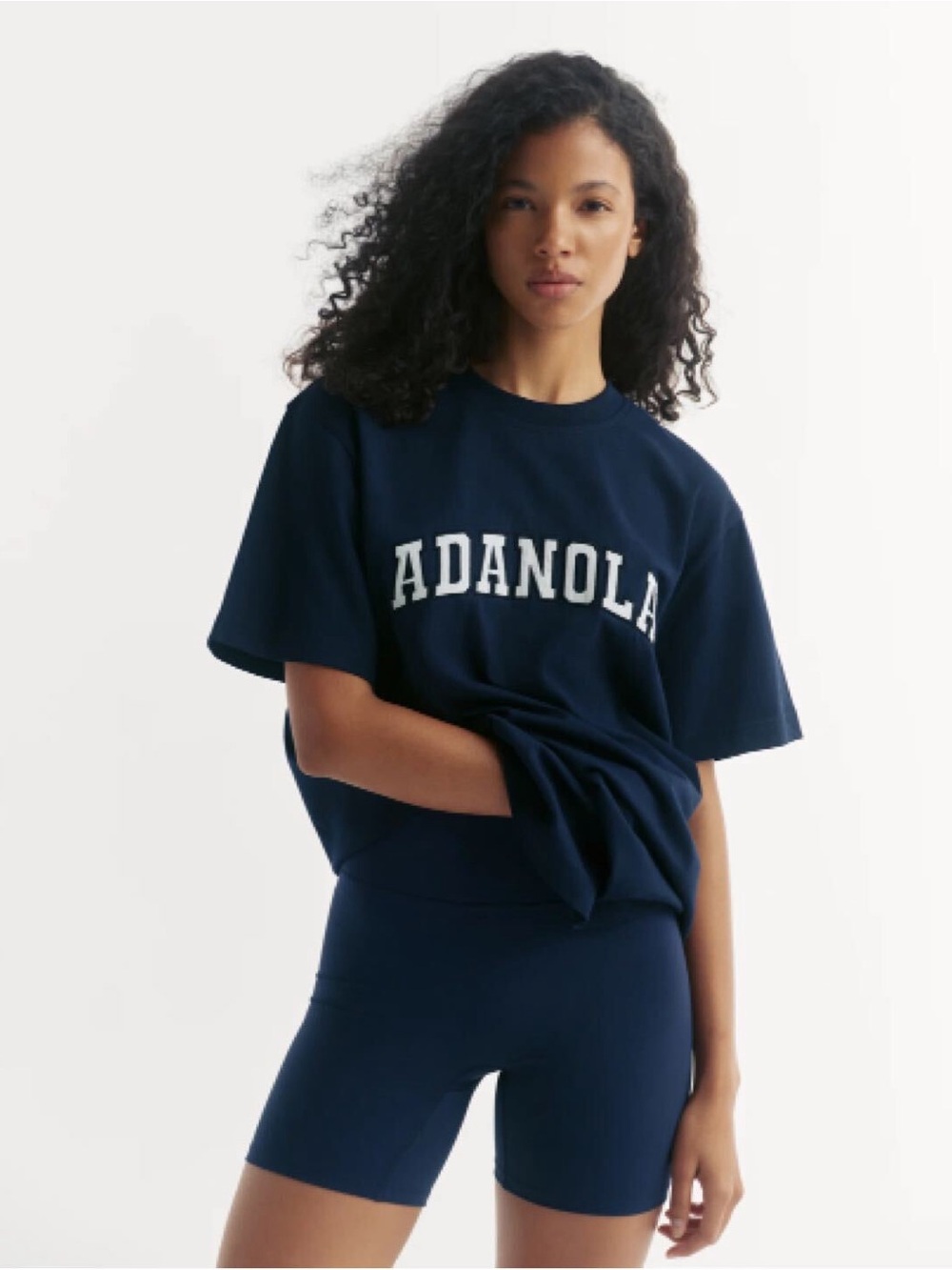 ADANOLA Navy Graphic Tee with White Lettering